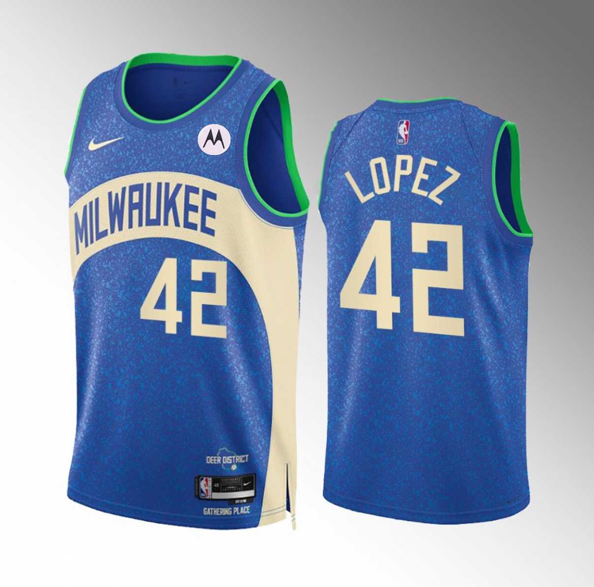 Men's Milwaukee Bucks #42 Robin Lopez Blue 2023-24 City Edition Stitched Basketball Jersey Dzhi,We sell and wholesale Men's Milwaukee Bucks #42 Robin Lopez Blue 2023-24 City Edition Stitched Basketball Jersey Dzhi on line form chian!